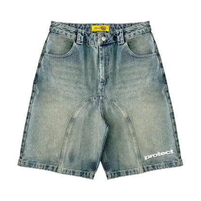 Deeptown Y2k Vintage Harajuku Denim Shorts Women Washed Letter Embroidery Tassels American Retro Jeans Man Baggy Hip Hop Jorts