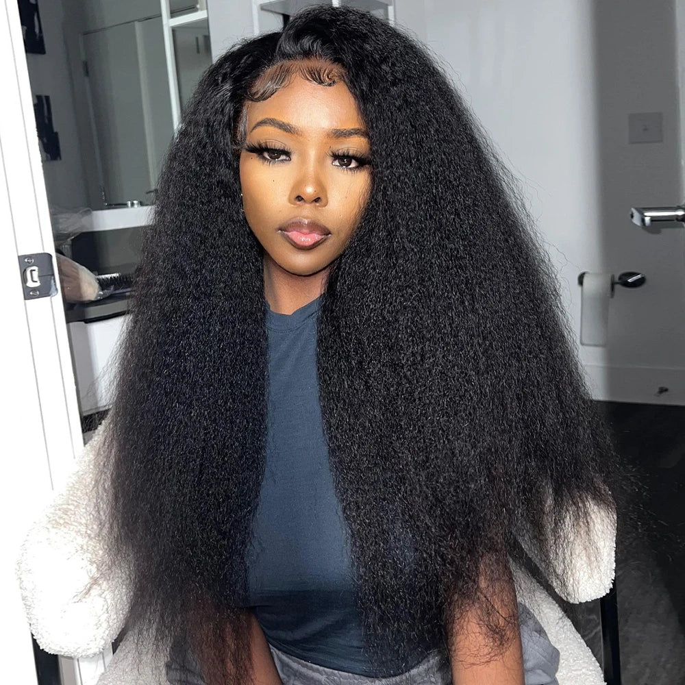 13x6 Kinky Straight Lace Front Human Hair Wig With Kinky Edges Baby Hair 360 Transparent Lace Yaki Straight Human Hair Wigs