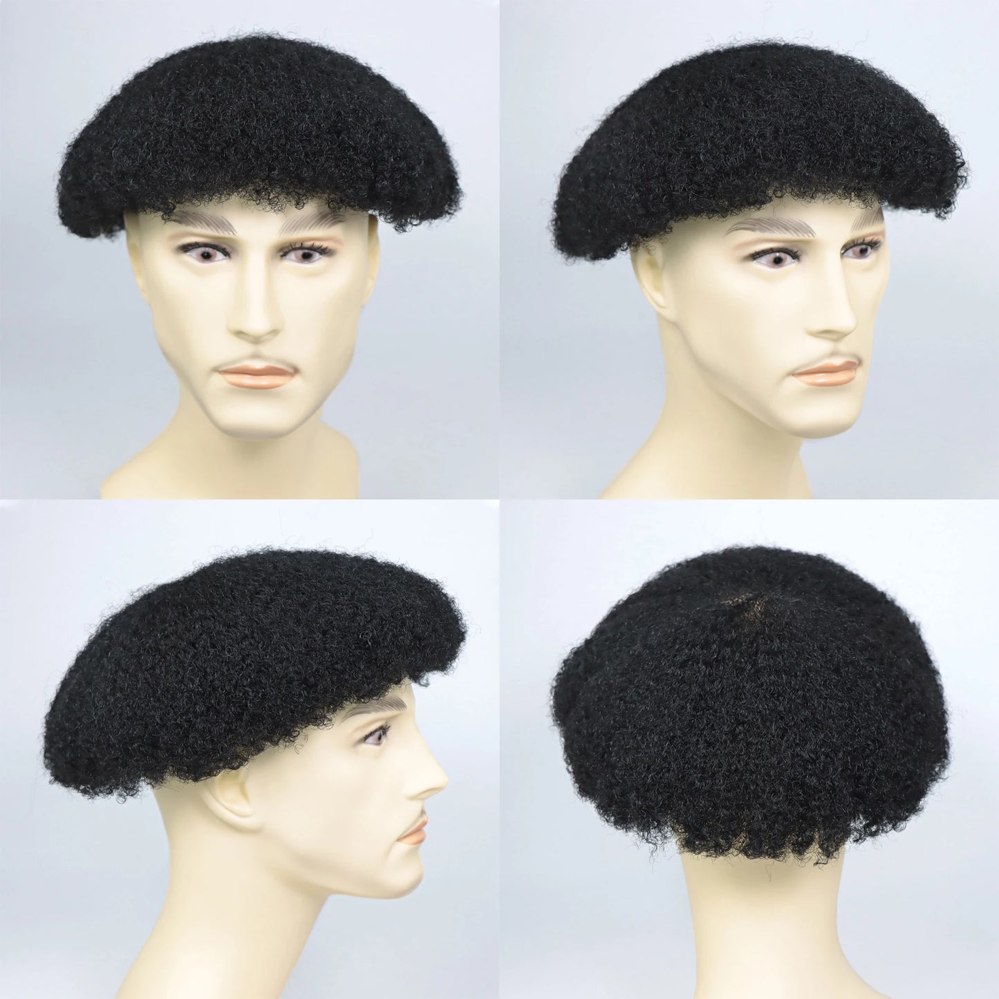 Men’s Toupee 6 Inch Human Hair Afro Curly Wig Full Lace Base 4mm Curls Natural Black 130% Density Breathable Replacement System