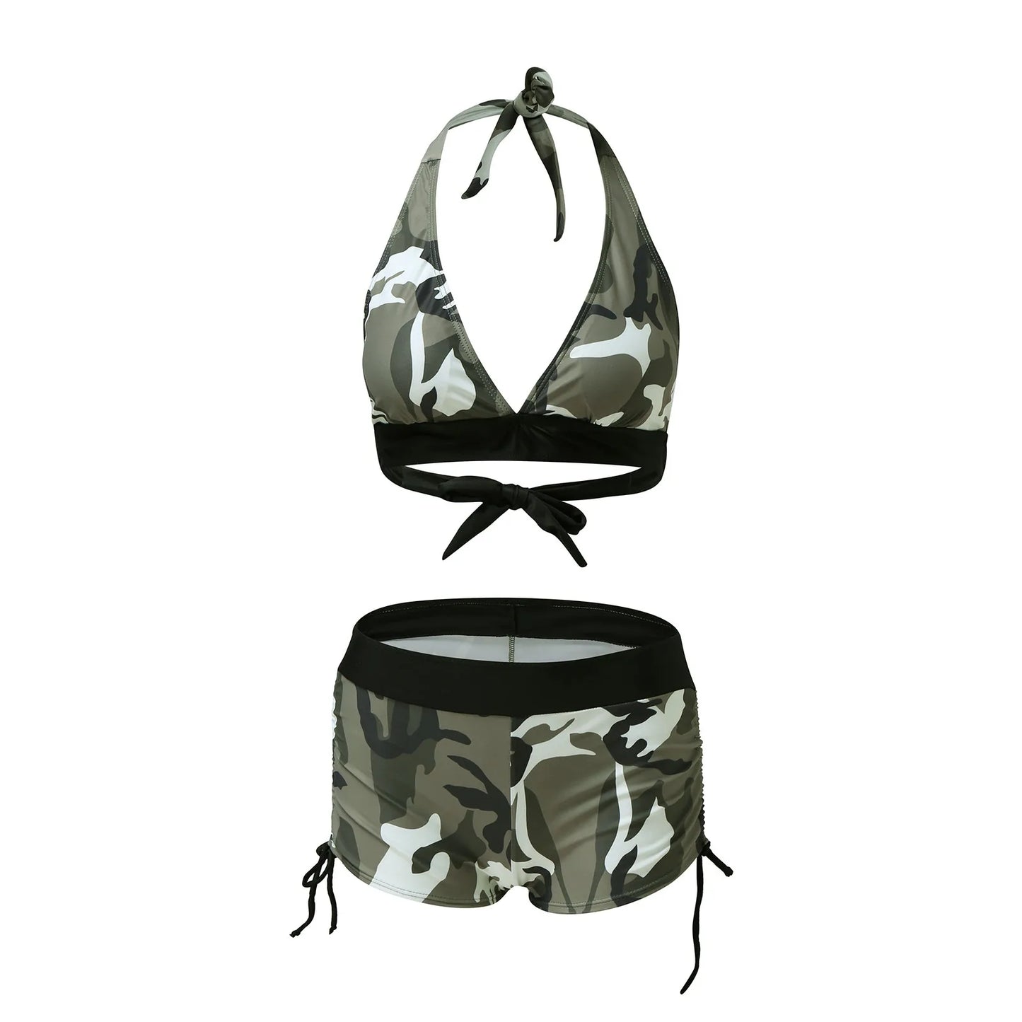 2pc Womens Split Swimsuit Summer Bikini Set Camouflage Print Beachwear With Shorts Women Swimsuits Bikini Swimwears Tankinis Set