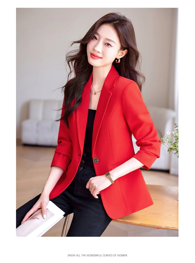Women Blazer Casual Single Button Long Sleeve Red Black White Slim Suit Ladies Office Coat Fashion New Winter Autumn Jacket 2025 & 2026