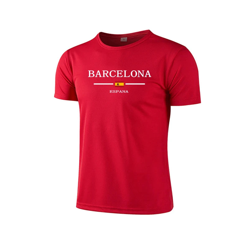 Barcelona Hot Sale Men's Summer Sports T-shirt High Quality Breathable Quickdry Tee Male Versatile Marathon Fitness Football Top