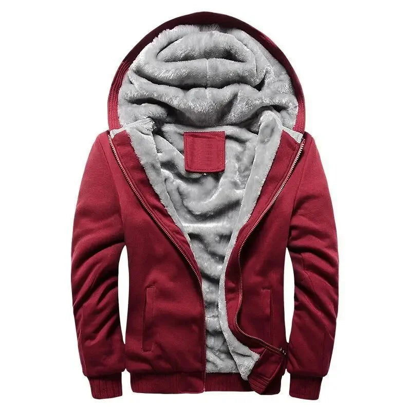 Men's Warmth Hooded Fleece Lined Thickened Baseball Jacket Sweatshirt Korean Style Sporty Top Winter Autumn Seasonal Wear
