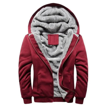Men's Warmth Hooded Fleece Lined Thickened Baseball Jacket Sweatshirt Korean Style Sporty Top Winter Autumn Seasonal Wear