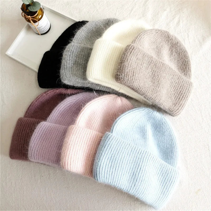 Women Winter Hat Real Rabbit Fur Winter Hats For Women Fashion Warm Beanie Hats Women Solid Adult Cover Head Cap