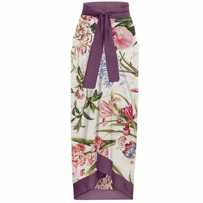 Fashion Women Cover Swimsuit Retro Print Gorgeous One-Piece Suit with Swimwear Beach Casual Swimwear Skirt That Wraps Hips