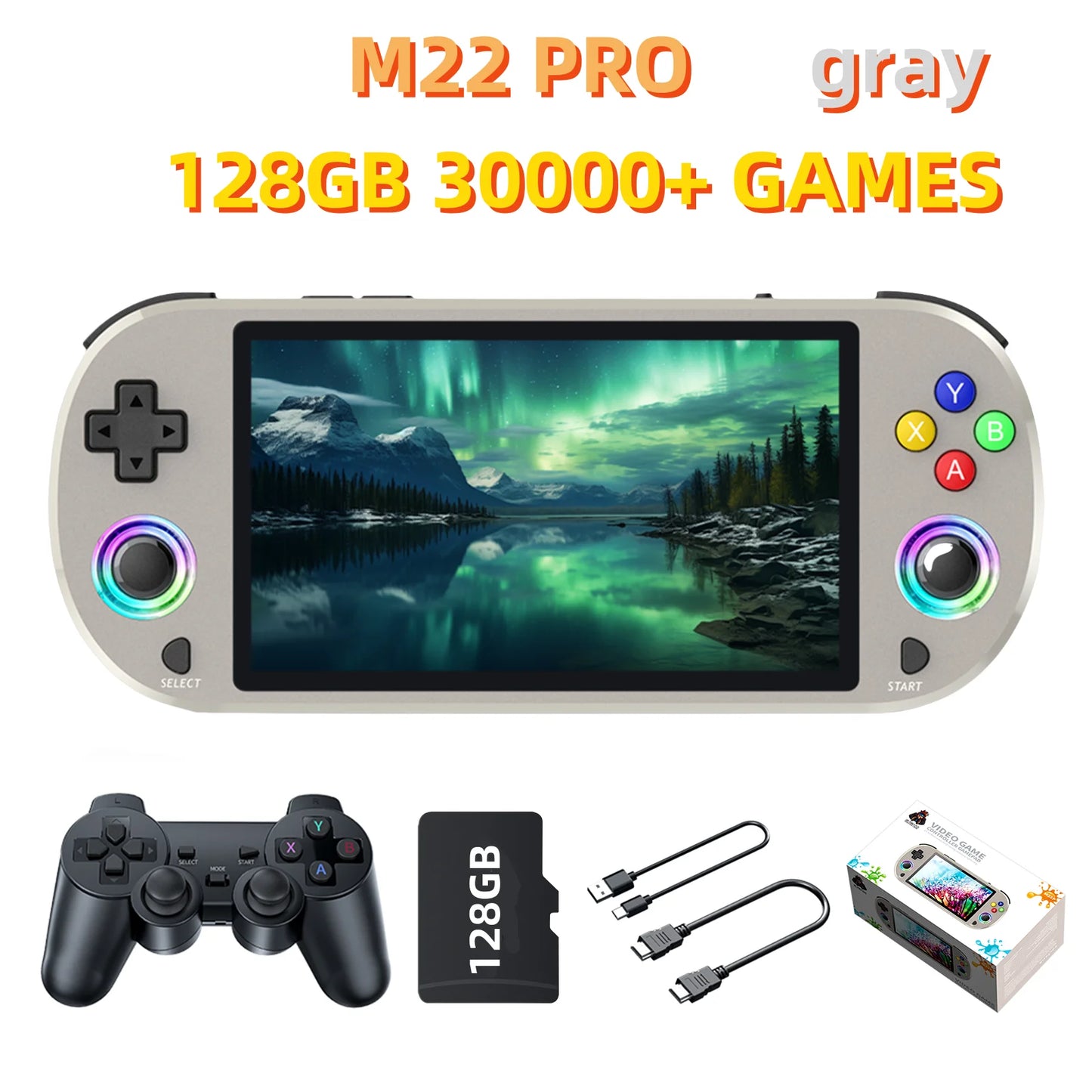 New 128GB M22 Pro Portable Pocket Retro Handheld Video Game Console 5.0 Inch IPS Screen 1920*1080 Display Support LINUX Emelec