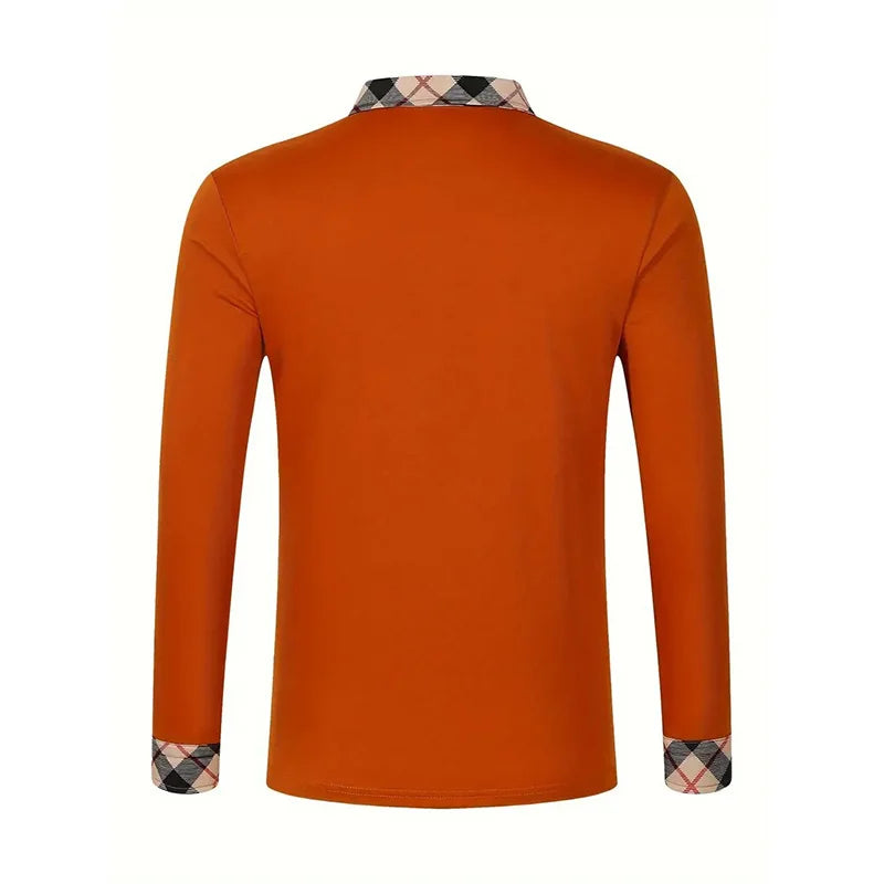 Spring and Autumn Men's Polo Shirt Lapel Pocket T-shirt Men's Business Casual Long sleeved European and American Plus Size