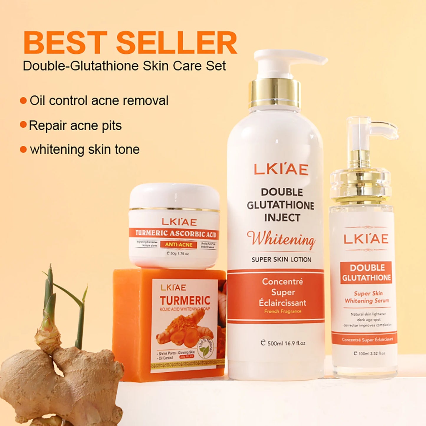 AILKE Lightening and Acne Removal Skin Care Range, With Double Glutathione, Vitamin C, Hydrating, Smooth Skin, Even Skin Tone
