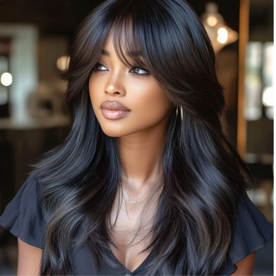 FUGANGXIU-12A Body Wave Human Hair Wig With Bang Full Machine Made Glueless Wear And Go Brazilian Virgin Hair Natural Color