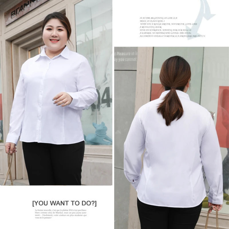 Plus Size Blouse White Shirt Women 2025 Spring Fashion Plus Size Women Clothing Solid Basic OL Womens Tops 4xl 5xl 6xl Blouses