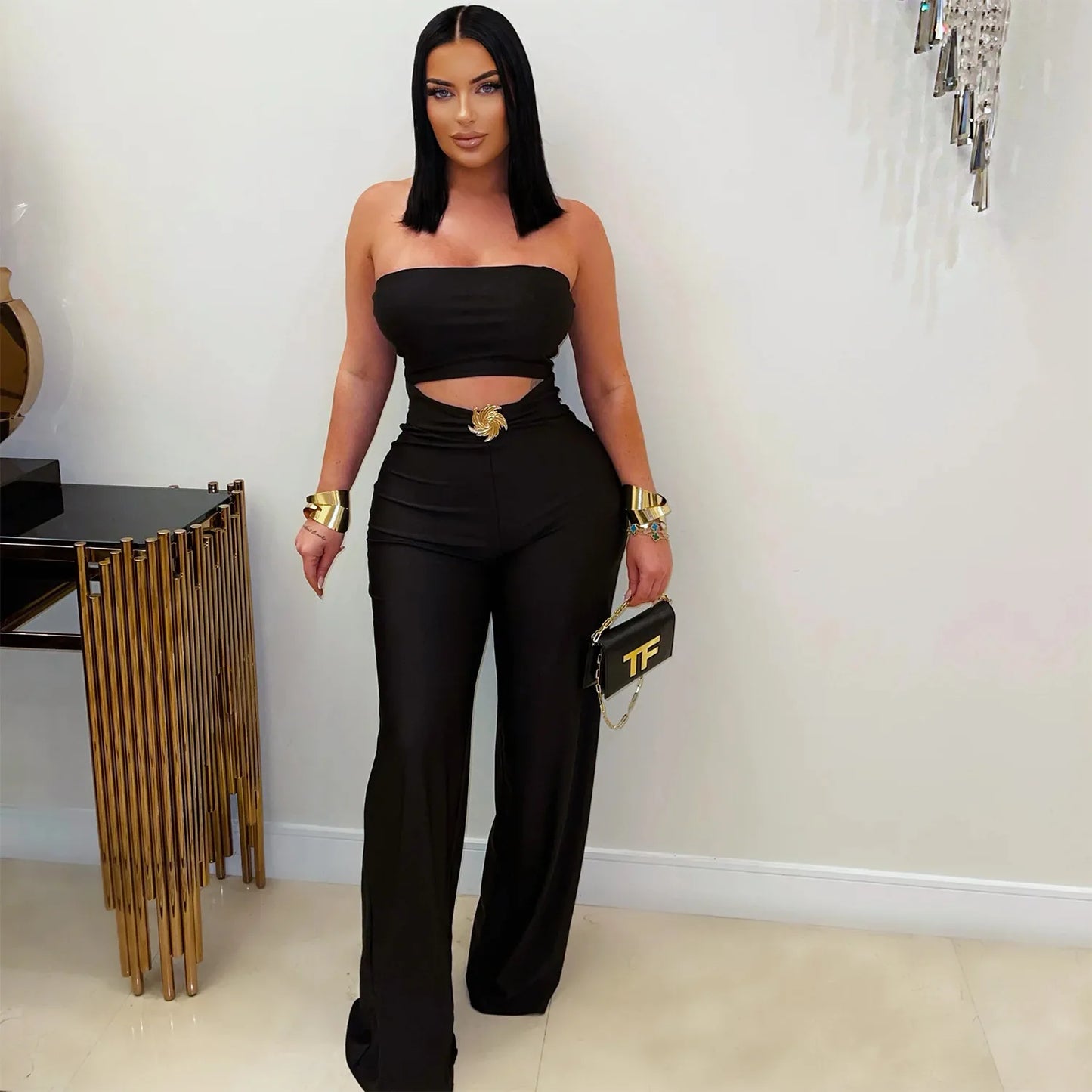 FAGADOER Sexy Hollow Out Bodycon Jumpsuit for Women Solid Color Sleeveless Backless Rompers Female Streetwear Overalls 2026 New