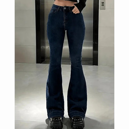 2025 Girls Concise Ins High Waist Flared Jeans Female Stretchy Bootcut Denim Pants Women Solid Color Thin Bell Bottoms Trousers