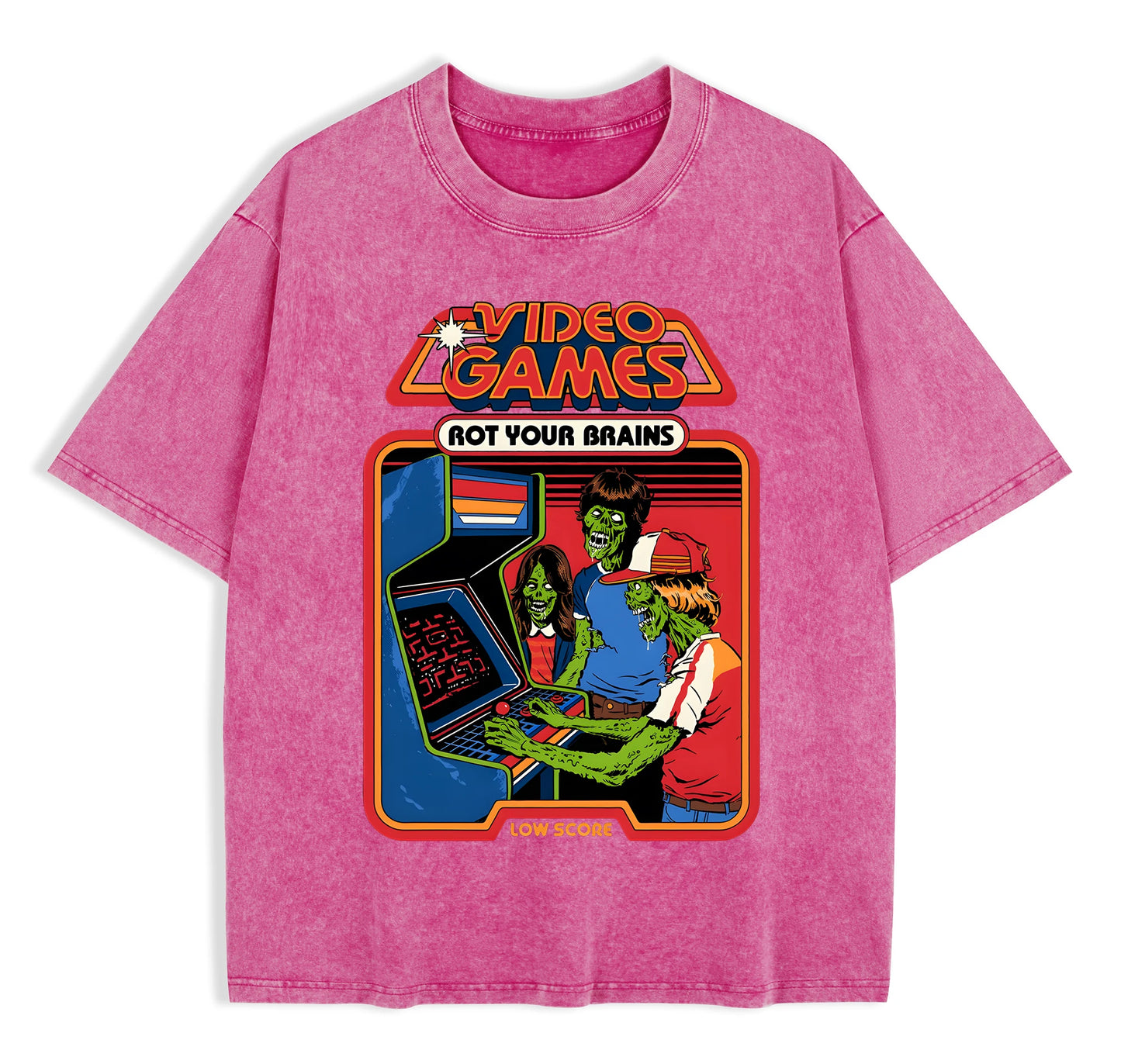 Video Games Rot Your Brains Washed Retro Mens T-Shirt Cotton Loose Tees Cotton Oversize Streetwear Breathable Tshirt Couple