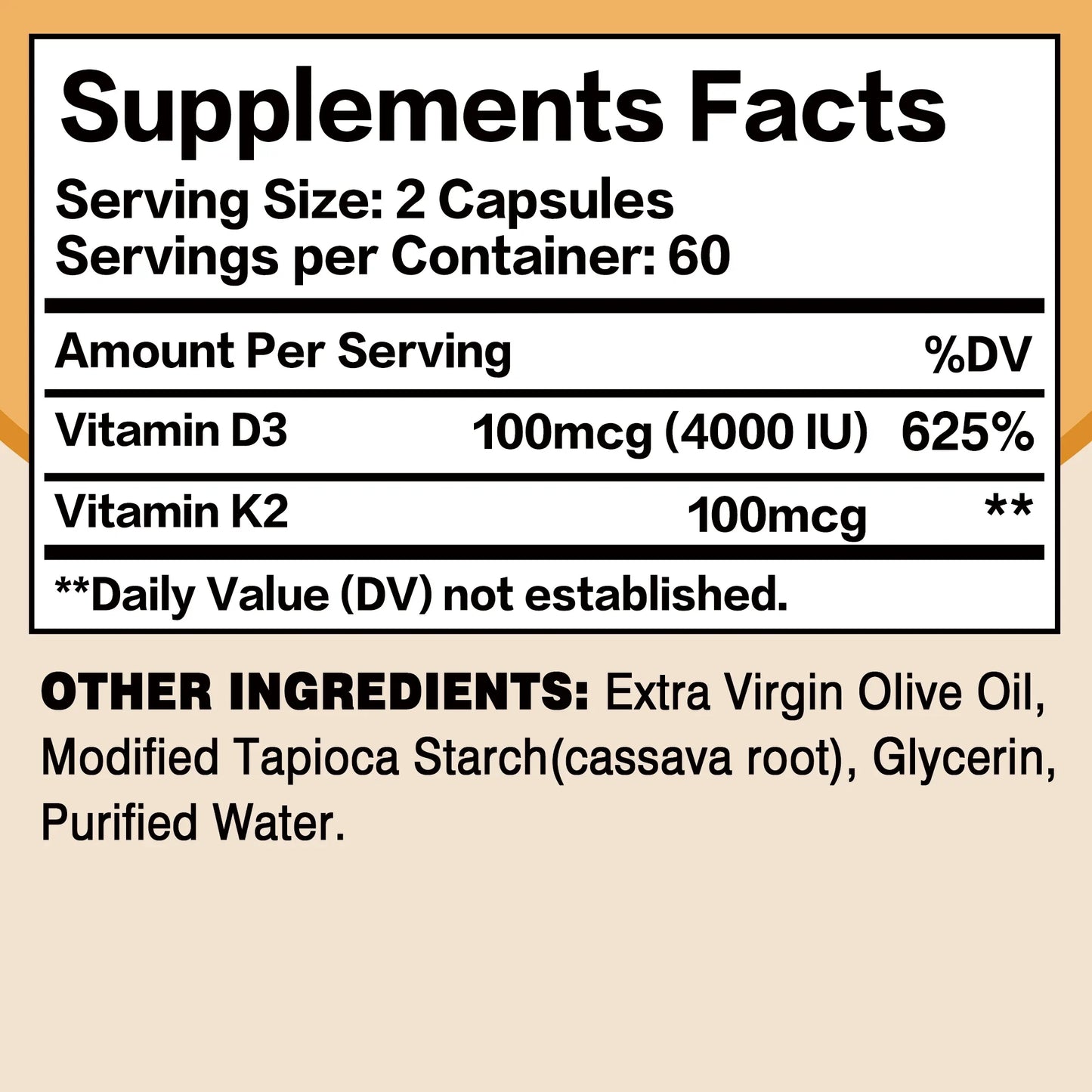 Vitamin D3 + K2 - Promote Calcium Absorption for Strong Bone, Joint, Skin, Immune, Vision and Heart Health - 120 Capsules