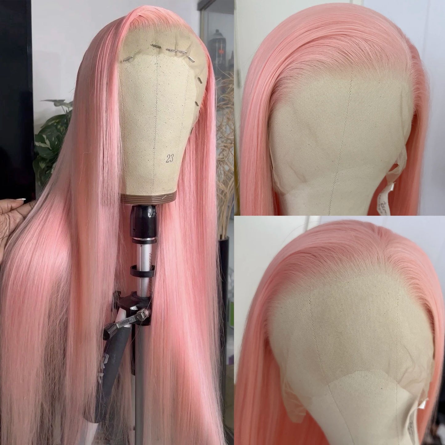 Light Pink Lace Wig 13x4 Long Straight Synthetic Lace Front Wigs for Women Heat Resistant Natural Hairline Daily Cosplay Party