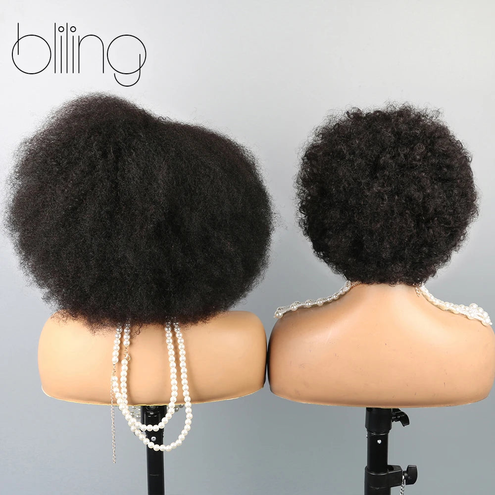 Afro Kinkycurly Wig Human Hair, 13x4 Lace Front Glueless Bob Wigs, 180 Density Pre Plucked Transparent Lace Frontal Wig