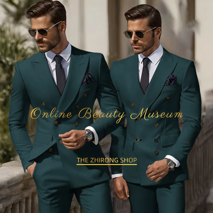 Formal Elegant Stylish Ivory Double Breasted 2 Piece Wedding Suits for Men, Classic Tuxedo Bespoke For Groom Prom Party Dress