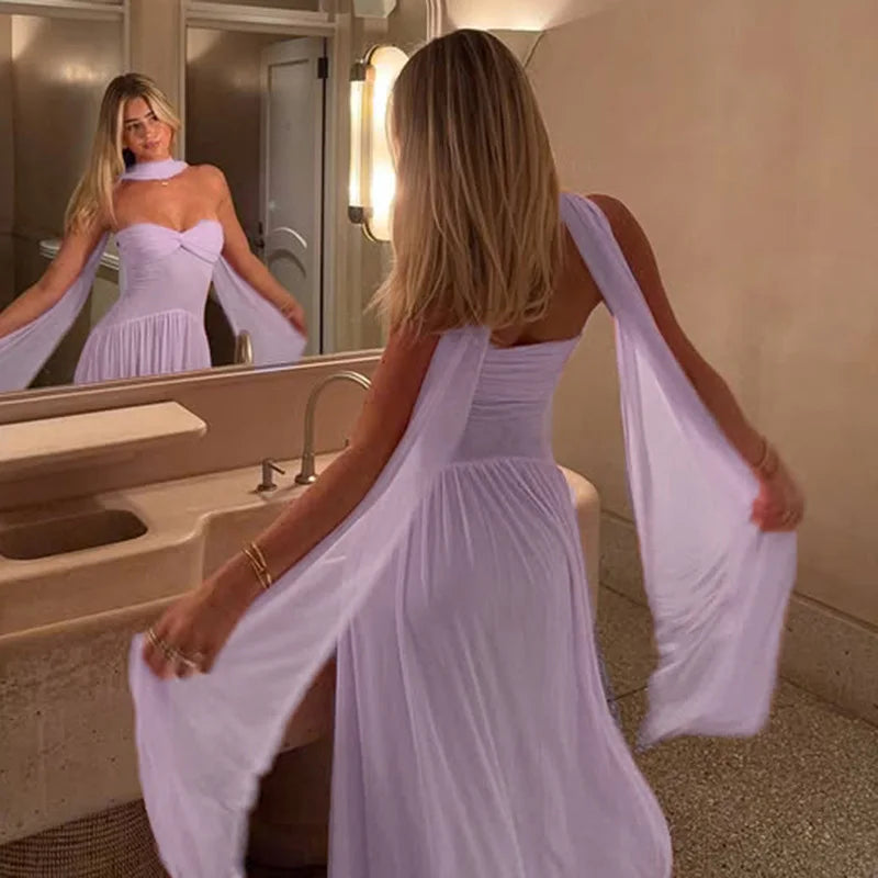 Temperament Girdling Solid Color Party Dress 2025 & 2926 Women Bodycon Tube Tops Evening Dress Elegant Full Length Gala Dress Mujers