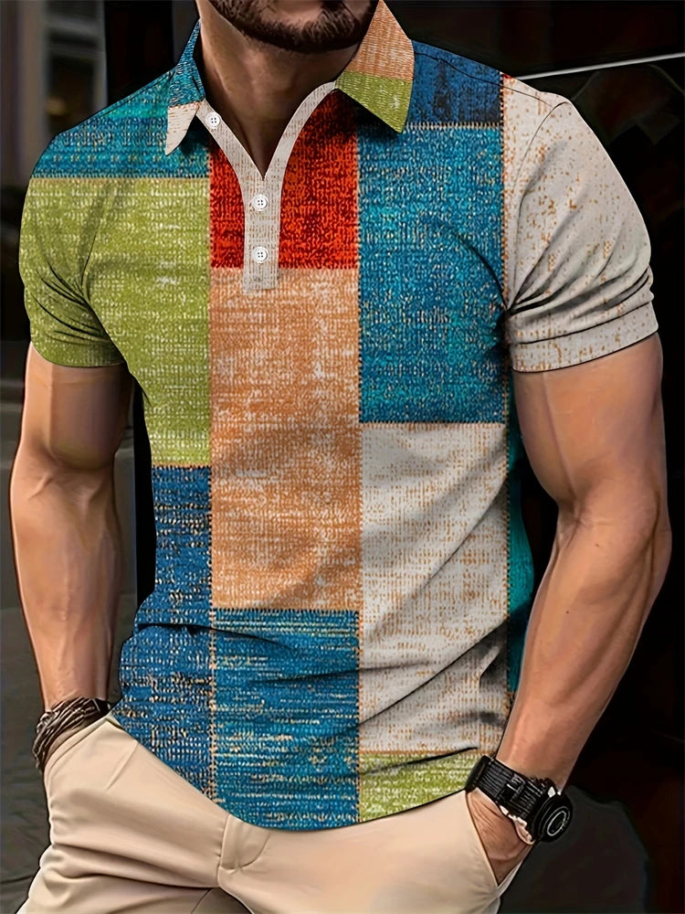 Summer Men's 3D Striped Polo Shirt Oversized Short Sleeve T Shirt Breathable Men's Clothing Casual Sports Street Mens Polo Shirt