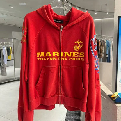 Project G/R Patchwork Fake Two-piece Zipper Jacket High-quality Casual Men's Women's  Embroidered Zip Up Sweatshirts