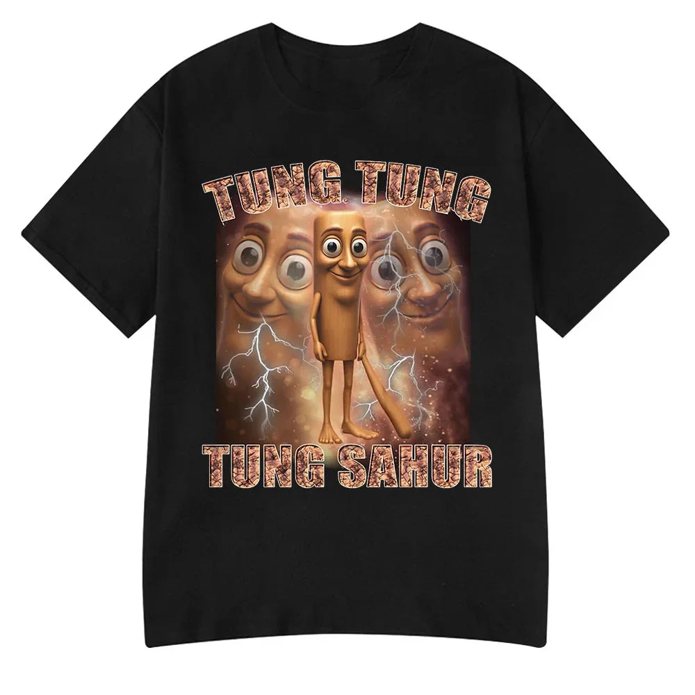 Tung Tung Tung Sahur Meme T Shirt Tralalero Tralala Bombardiro Crocodilo Funny T-shirt Men Women Polyester Short Sleeve Tshirt