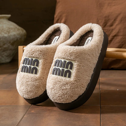 New plush cotton slippers for women, autumn and winter indoor thick sole with plush anti slip slippers, thickened cotton slipper