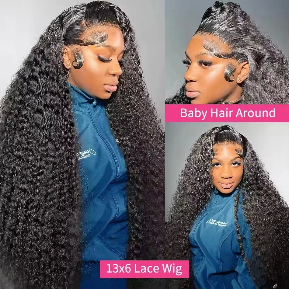 13X4 13X6 Water Wave Hd Transparent Lace Front Wigs Deep Wave Lace Frontal  Pre Plucked Curly 100% Human Hair Wigs 250 Density