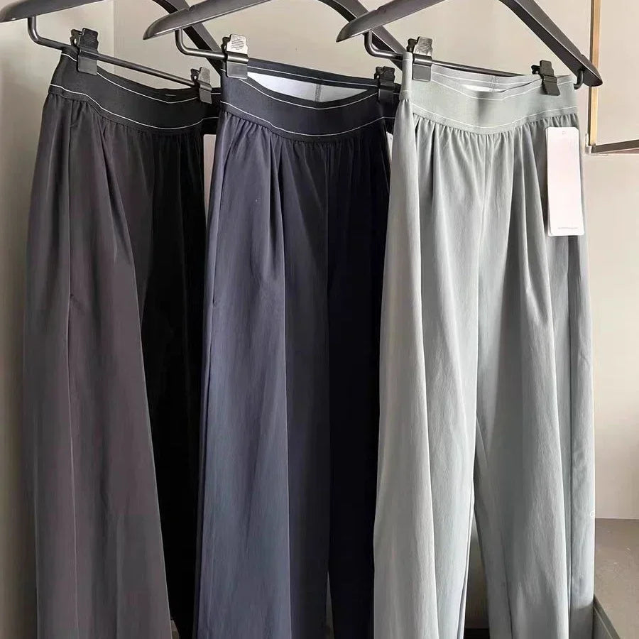 Wide Leg Yoga Pants Women Summer Loose Hanging Casual Pants Women's Versatile Solid Black Suit Western-Style Pants