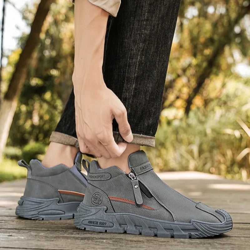 Mens Casual Labor Shoes Fashion Zipper Versatile Men Outdoor Climbing Shoes Non Slip Wear-resistant Sneakers Zapatos Para Hombre