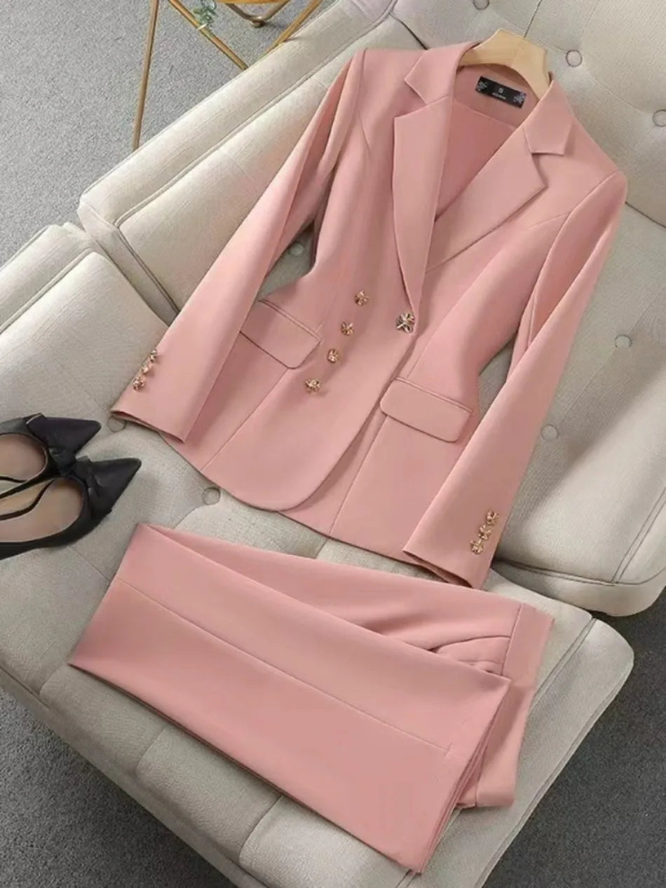 Fashion Temperament Executive Suit Solid Color Two-piece Pant Suits Set Business Commuting Professional Trousers  Ladies New