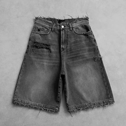 Deeptown Y2k Vintage Harajuku Denim Shorts Women Washed Letter Embroidery Tassels American Retro Jeans Man Baggy Hip Hop Jorts