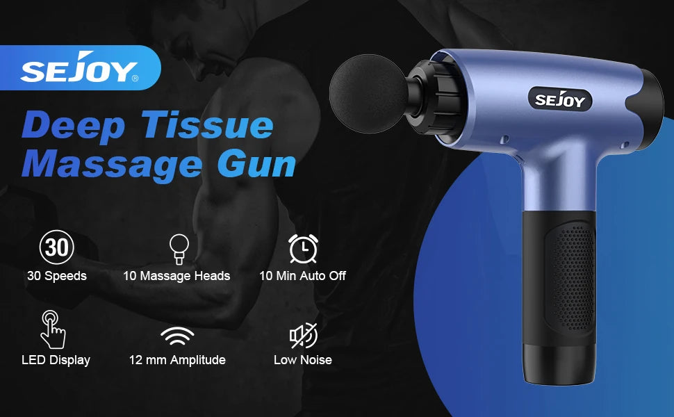 Sejoy WS-028 Fascia Gun Tissue Massager 30 Speeds Lightweight Body Massage with LED Touch Screen 10 Replaceable Massage Heads
