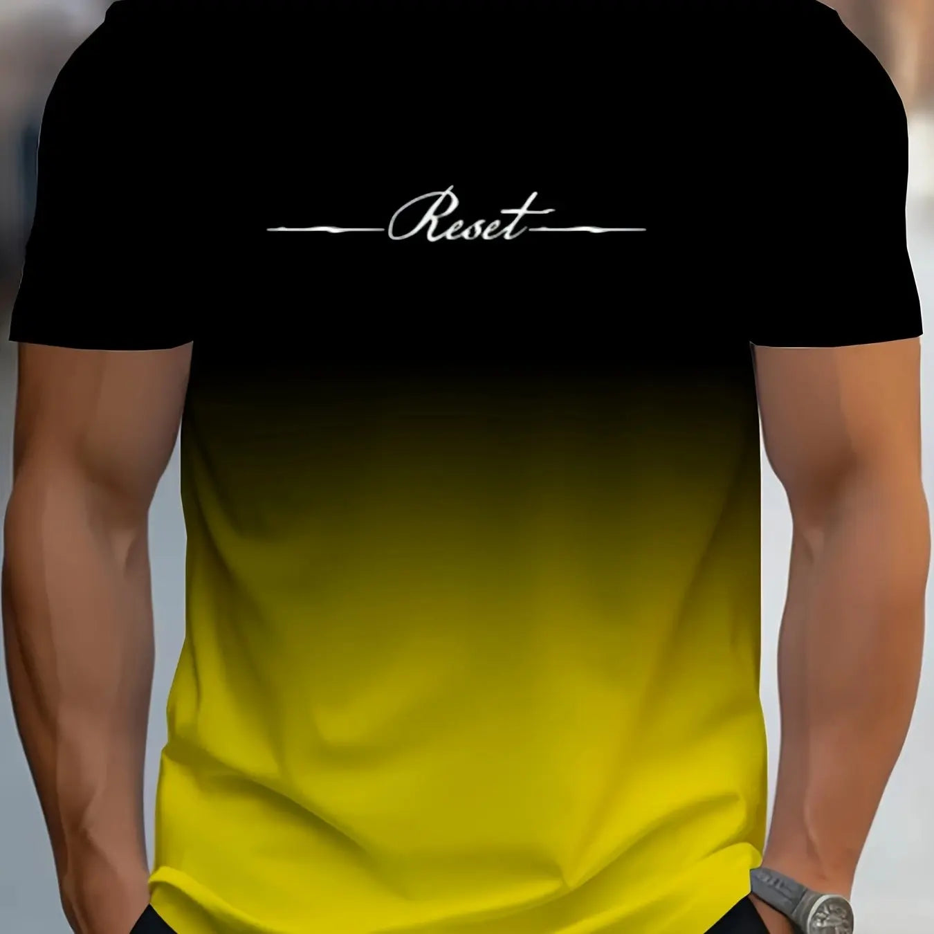 Alphabet Print Gradient Crew Neck Short Sleeve T-shirt For Men, Casual Summer T-Shirt For Daily Wear And Vacation Resorts