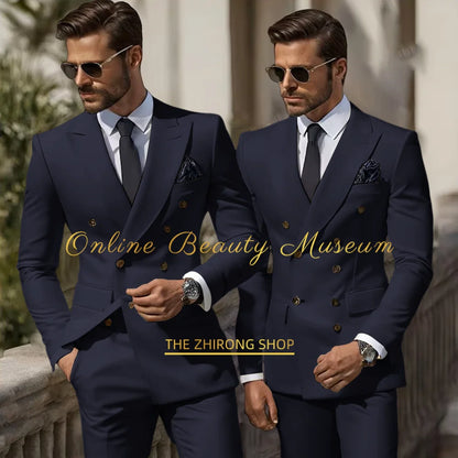 Formal Elegant Stylish Ivory Double Breasted 2 Piece Wedding Suits for Men, Classic Tuxedo Bespoke For Groom Prom Party Dress