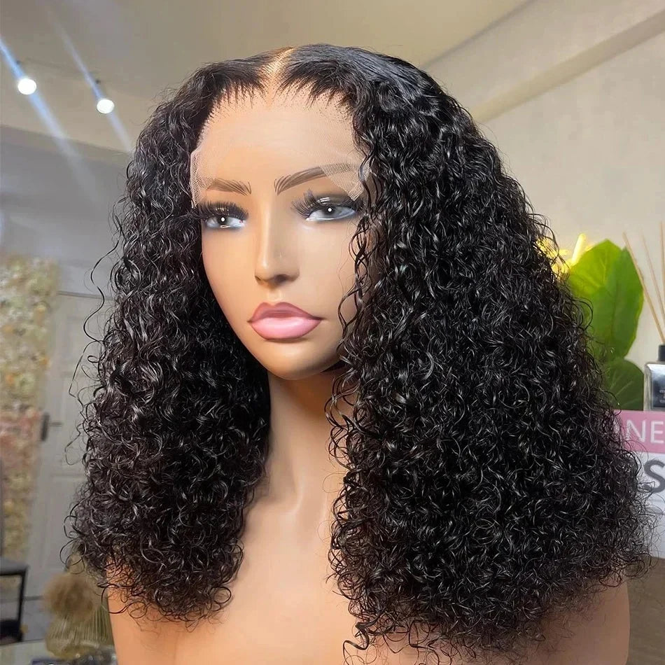 Kinky Curly Bob 13x4 4x4 Lace Front Human Hair Wig Deep Wave Short Bob 100% Human Hair Brazilian Natural Black Wigs For Women