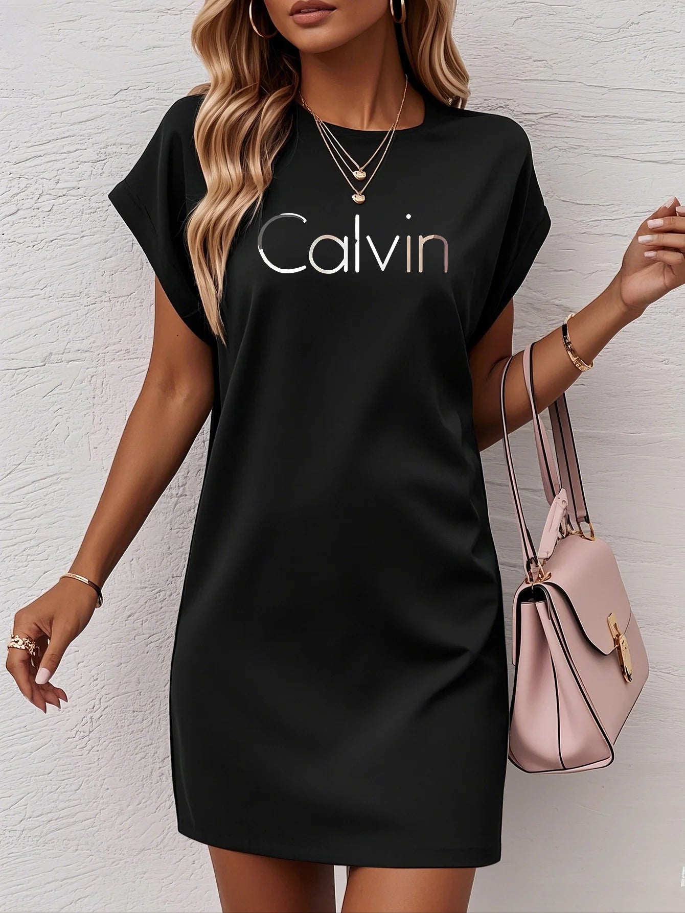 Women's summer casual plus size portrait abstract print large round neck short sleeved pocket dress