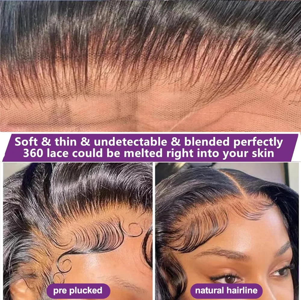 Hidden Strap Drawstring Wig 360 Lace Front Wigs Human Hair 250 Density Body Wave Frontal 360 Full Lace Human Hair Wigs for Women