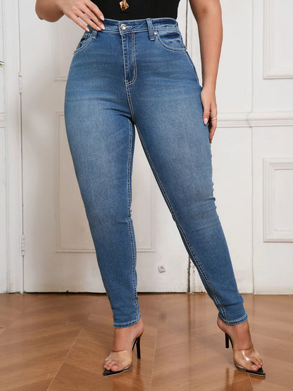 Plus Size High Waisted Skinny Jeans for Women Stretch Slim Fit Denim Pants Curvy Tummy Control Casual Wear Ladies Jeans