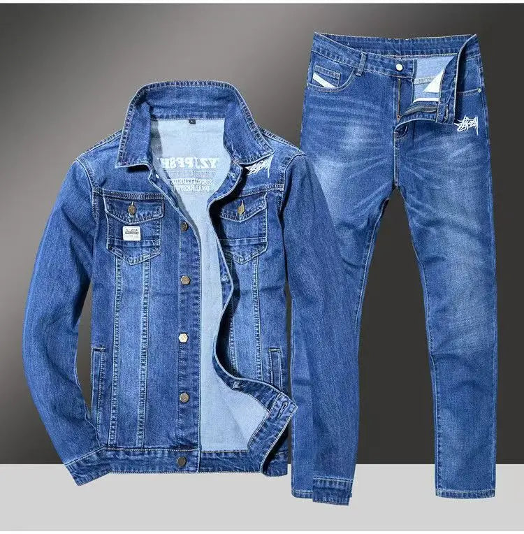 Spring Autumn Men's Denim Suit Loose Korean Trendy Two-Piece Versatile Outerwear Casual Jacket Denim sets