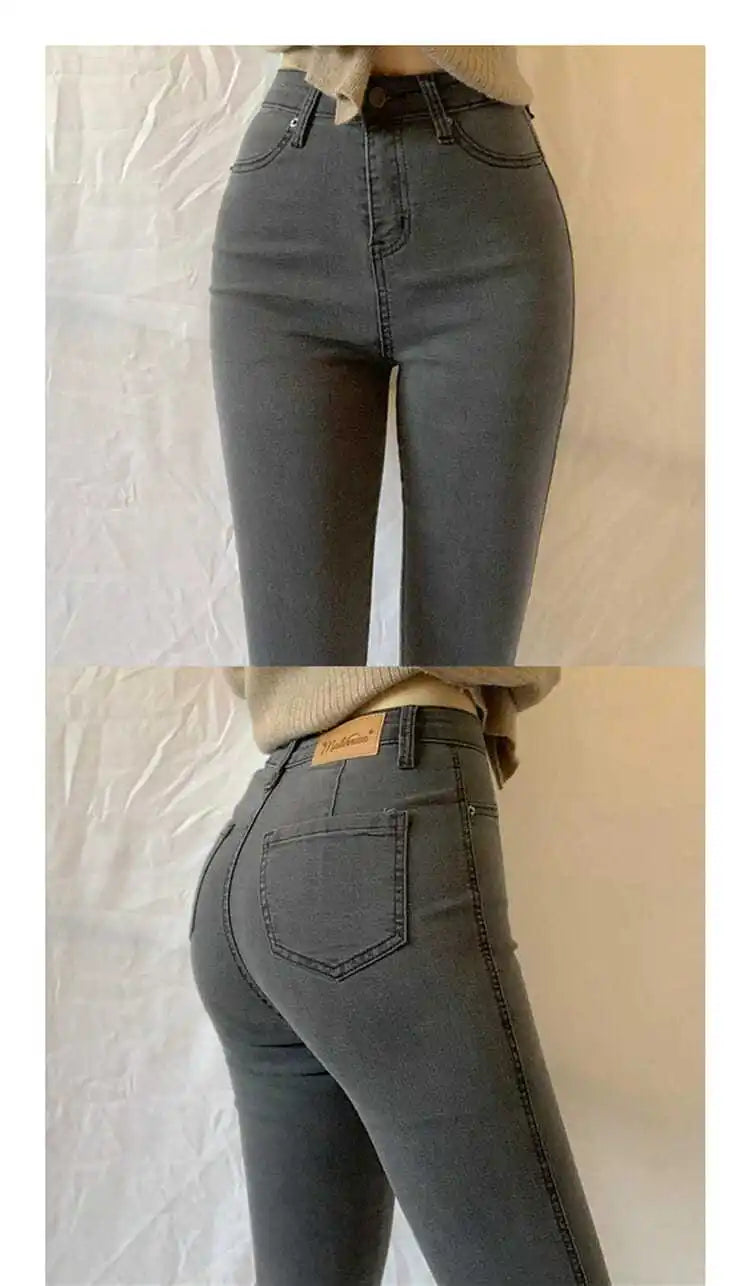 Women's Casual Simplicity Solid Color High Waist Ninth Pants Women Clothes Office Lady All-match Fashionable Jeans Trouser