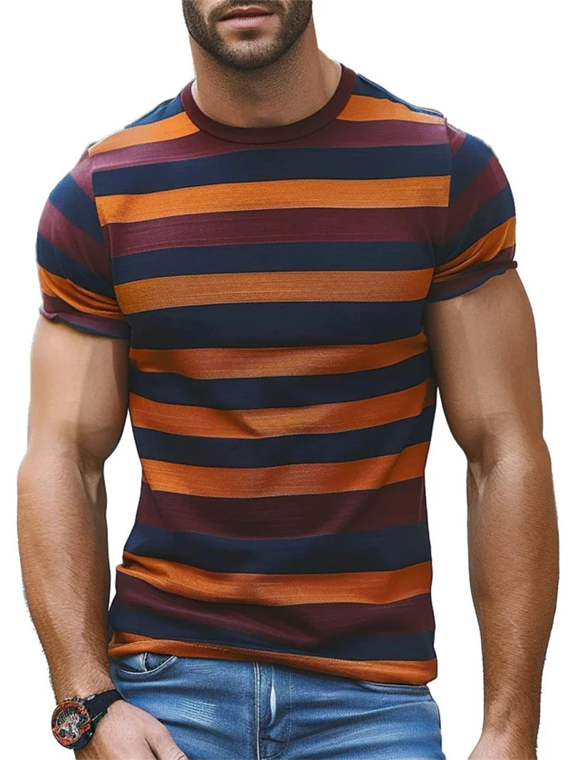 Simple Stripe Graphic T Shirts For Men Fashion Summer Short Sleeve 3D Printed T-shirt Casual Oversized Breathable Pullovers Tees