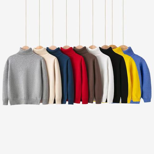 2025 Autumn Winter Children's Cotton Sweater Full Sleeve Turtleneck Knitwear Baby Boys Girls Clothing Warm Soft Jumper Pullovers