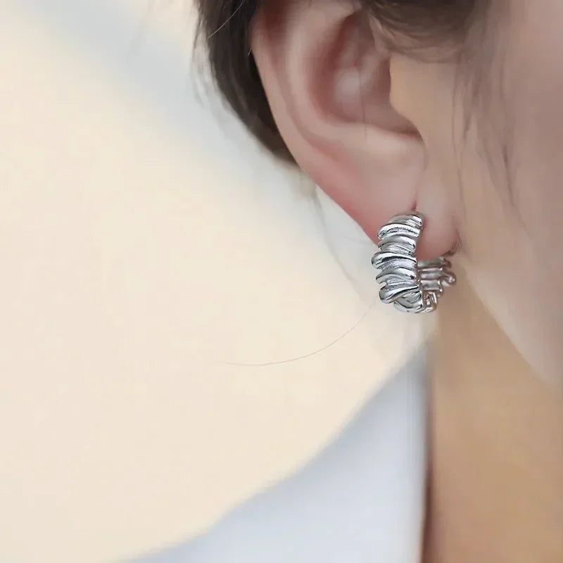 Vintage Chunky Stainless Steel Hoop Earrings For Women Fashion Simple Round Circle Simple Earrings Party Jewelry Holiday Gifts