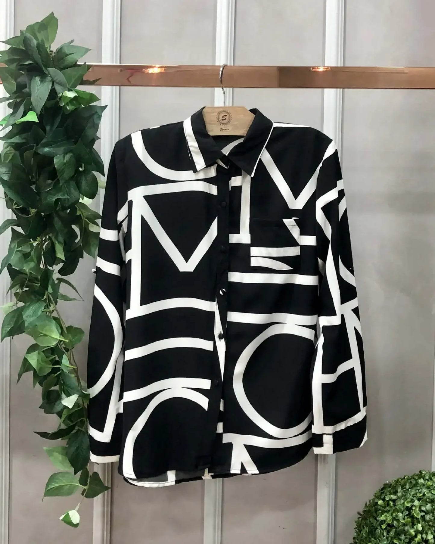 Women Geometric Print Shirt, Spring and Autumn Fashion Long-sleeved Shirts, Camisa Girls Chemise Size S M L XL XXL