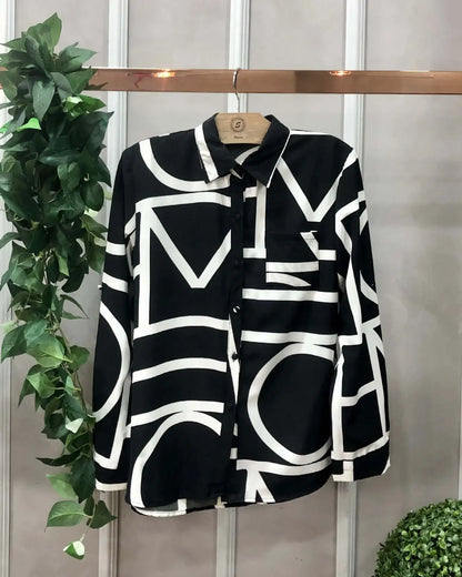 Women Geometric Print Shirt, Spring and Autumn Fashion Long-sleeved Shirts, Camisa Girls Chemise Size S M L XL XXL