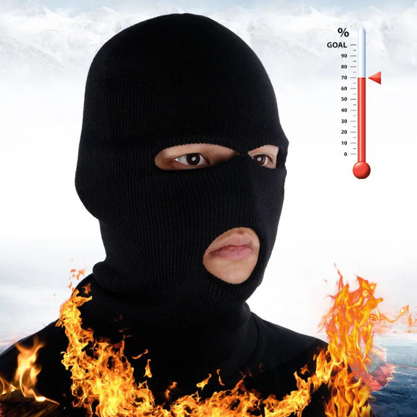 Windproof Full Face Knit Hats Custom SkiMask Men Warm Wool Balaclava embroidery Winter hats Knitted 3 Holes Ski Mask