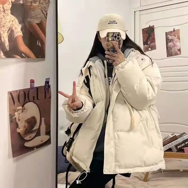 Loose Women's Cotton Jaet Bread Sle Lazy Faion Student Zipper Closure ort Length Regular Sve Long Sve Coat