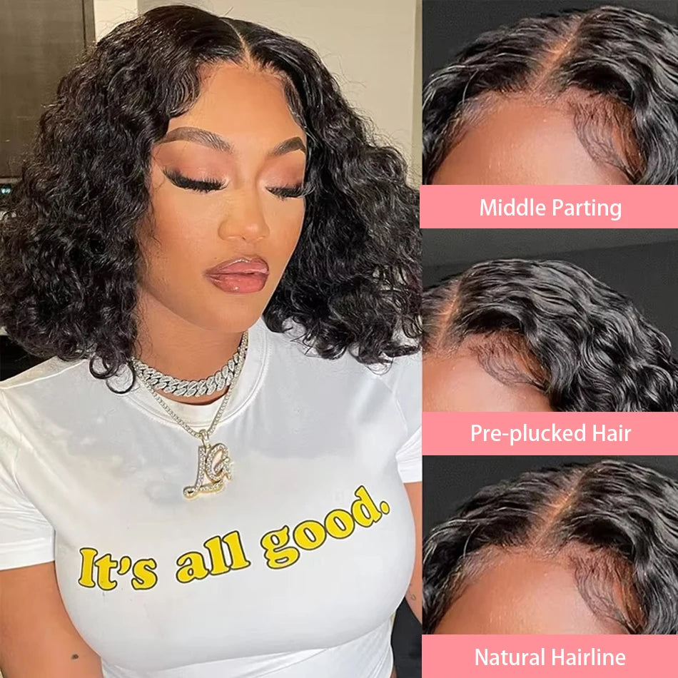 230% Curly Deep Wave 13x4 HD Lace Front Wigs Short Bob Wig 14 16 Inch Brazilian 100% Human Hair 4x4 Transparent Lace Frontal Wig