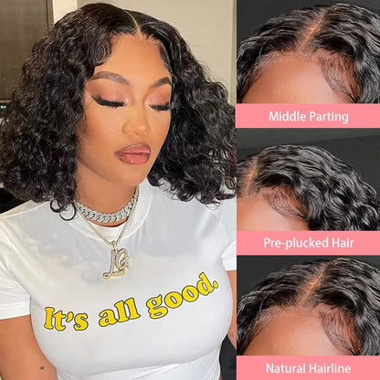 230% Curly Deep Wave 13x4 HD Lace Front Wigs Short Bob Wig 14 16 Inch Brazilian 100% Human Hair 4x4 Transparent Lace Frontal Wig
